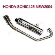 คอท่อสแตนเลสแท้+ปลายท่อผ่าชุบเงา 3 รู ถอดไส้ได้ สำหรับรถมอเตอร์ไซด์ HONDA-SONIC NEW ปี2004 เกรด  A