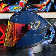 JPX NOVA X V2 SOLID DEEP BLUE GLOSSY HALF FACE DOUBLE VISOR ORIGINAL SNI DOT