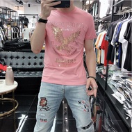 Hot Rhinestone Summer 2023 Half-Sleeved t-Shirt Men Street Wear Slim-fit Round Neck Casual Slim-fit 