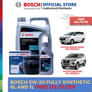 Bosch Fully Synthetic Engine Oil 5W-30 for Toyota Fortuner and Innova FREE OIL FILTER (6L and 1L)