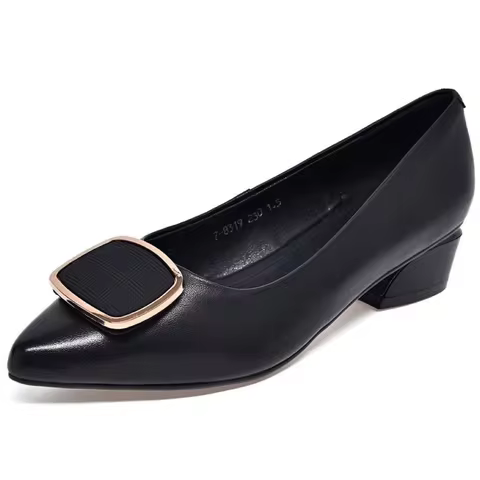 Fashion Sweet Black Light Weight High Quality Soft Pu Leather Slip on Heel Office Shoes for Women La