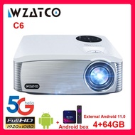 WZATCO C6แอนดรอยด์11.0 WIFI 64GB Full HD 1080P โปรเจ็คเตอร์ LED บีมเมอร์5G เครื่องฉายภาพ300 "หน้าจอใหญ่สำหรับโรงหนังโฮมเธียเตอร์ NickClarag