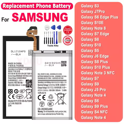 Battery For Samsung Galaxy Note J1 3 4 S4 S5 J5 S6 S7 J7 8 S8 S9 S10 X E Edge Pro Plus 2016 2017 EB-