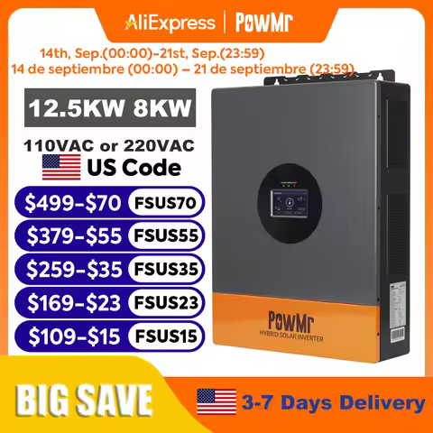 PowMr 12.5KW 8KW Split Phase Inverter 110V or 220V Hybrid Solar Inverter 48V Dual Output Off Grid In