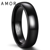 AMOR 6mm Tungsten Wedding Band Ring for Men Women Black Polish Fashion Ring Size 4-15