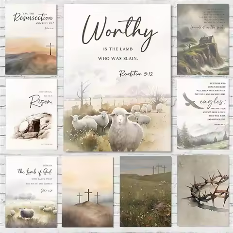 John 1:29 Behold the Lamb of God Bible Verse Jesus Poster Canvas Painting Christian Religious Easter