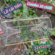 Combo 10 chiết lờ cá lờ cải tiến 4 vòng kẻm lờ lộp bắt cá 32x52cm Kèm 30 thanh chống