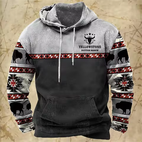 Vintage Contrasting Yellowstone Graphic 3d Print Hoodie Autumn Long Sleeve Man Hooded Sweatshirt Ove