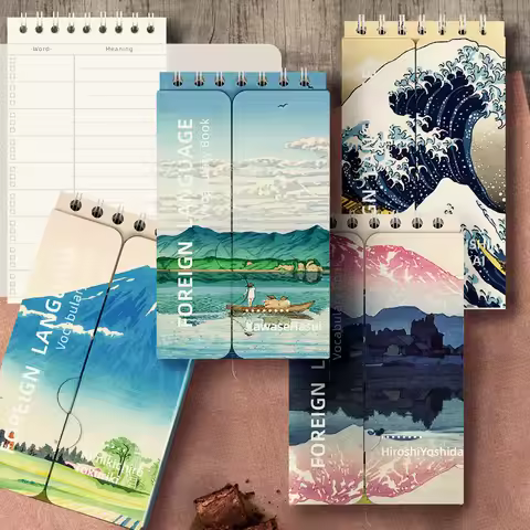 Portable Mini Notebook Japanese Famous Painting Pocket Spiral Notebook Languages Learning Word Book 