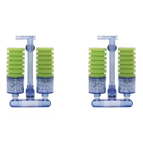 2X Aquarium Filter,Ultra Quiet Aquarium Biochemical Sponge Filter Fish Tank Air Pump Double Foam Spo