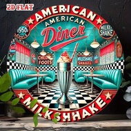 HELLOYOUNG Retro Round Tin Sign Vintage Metal Wall Art 50s Diner Decor