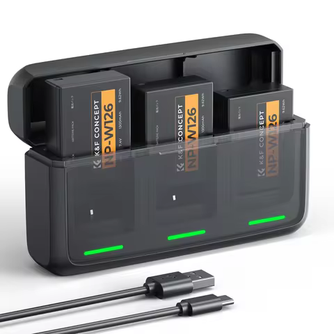 K&F CONCEPT 3-Pack NP-W126 Camera Battery Upgraded 20W LED NP-W126S XT30III Battery Charger For Fuji