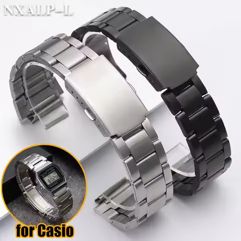 For CASIO Stainless Steel Watch Band 18mm for Casio F-91W AQ230 F84 F108 A168 AE1200 SGW400 Folding 