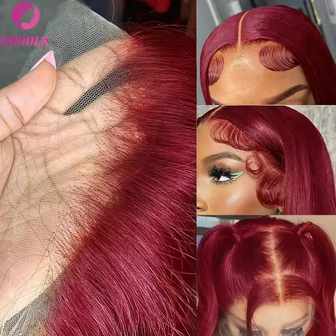Burgundy 13x4 HD Lace Frontal Human Hair Wig 99j Straight Red Lace Front Human Hair Wigs 99J Colored