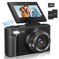Digital Camera for Photography, 4K Vlogging Camera for YouTube 3" 180° Flip Screen 18X Digital Zoom 