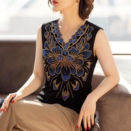 Vest for Women's Sleeveless Vest Printed Rhinestone Short-sleeved Blouse Women's Vest