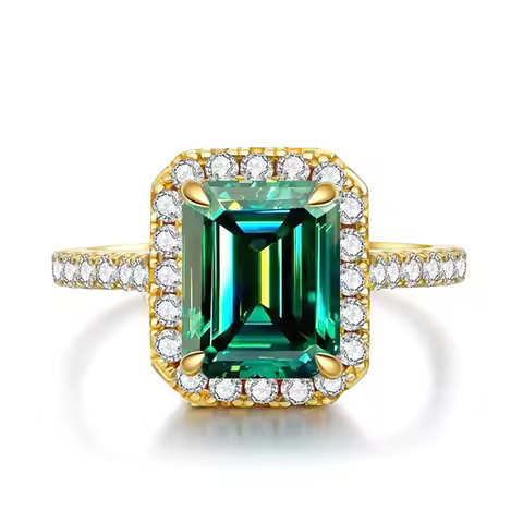 FIRERING 2ct 6x8MM Green Moissanite Ring with Certificate Emerald Cut Diamond Rings Women Jewelry Gi