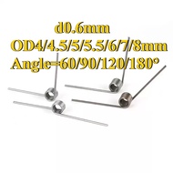 sus304 d0.6mm OD4/4.5/5/5.5/6/7/8mm V-shaped spiral torsion spring angle 60/90/120/180 degrees(WJX-X