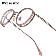 FONEX Kính Mắt Nam Nữ Gọng Kính Ngoại Cỡ Cổ Điển Bằng Titan Acetate Kính Mắt Dáng Vuông Kính Mắt E-0