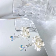 啞銀珍珠小花|施華洛世奇水晶耳環