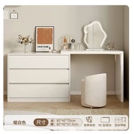 日式組合 梳裝枱 電腦桌 衣櫃 書枱【80cm桌+80cm3抽櫃+化妝鏡+皮革凳】暖白色#H099029525