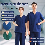 【Top+Pants】Scrub Suit Baju Scrub Medical For Woman &amp; Man Doctor Scrub Scrub Suit Plus Size Scrub Baju Medical Cotton