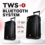 AMPAUDIO 15 Inch 12 Inch Portable Speaker Bluetooth Wireless Mic 1000W Rechargeable Battery
