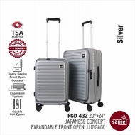 2 IN 1 SET (20" + 24")(FRONT OPEN LUGGAGE) JAPANESE CONCEPT EXPANDABLE ANTI-THEFT ZIPPER LUGGAGE (SA