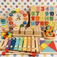 8 Quality Wooden Toys In One Set Includes 8 Piano Notes Number Calculation Board Beaded Watch And Ge