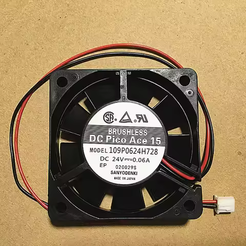 SANYO DENKI 109P0624H728 DC 24V 0.06A 60x60x15mm 2-Wire Cooling Fan