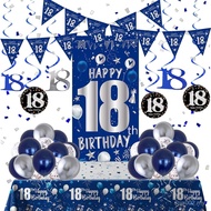 18th Birthday Decorations for Boys Girls, Blue Silver Happy 18th Birthday Decorations Set with 18th 