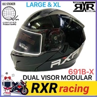 RXR K691B-X Modular Full Face DUAL VISOR Helmet with ICC Washable SIZE: L (59-60cm) XL(62-64cm)