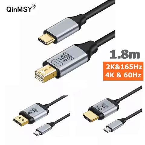 1.8M 6FT USB C to DisplayPort Cable 4K DP Type C 3.1 Thunderbolt to Mini DP HDMI-Compatible For MacB