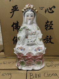 Patung Dewi guan yin kwan im gendong anak bahan keramik 12 inch