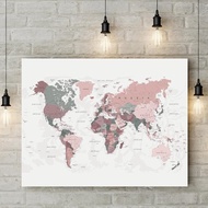 World Map Wall Art Canvas Painting Posters and Prints Blush Pink Green Map of the World Home Decor Modern Wall Decor Picture