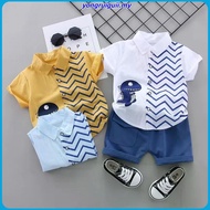 Boy's clothing, baby boy's shirt set, boy's striped dinosaur pattern shirt + shorts 2-piece set, bab