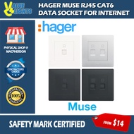 Hager Muse Cat6 Data Socket RJ45 Single Double Cat 6 for Internet Network Singapore Safety Mark