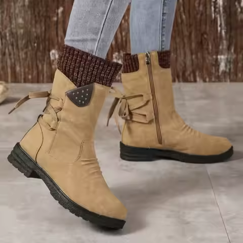 Fashion Versatile Side Zip Short Low Heel Boots Women's Shoes
