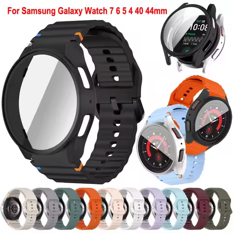 Case+Strap For Samsung Galaxy Watch 7 40mm 44mm Original Silicone Bracelet Tempered Glass Case For S