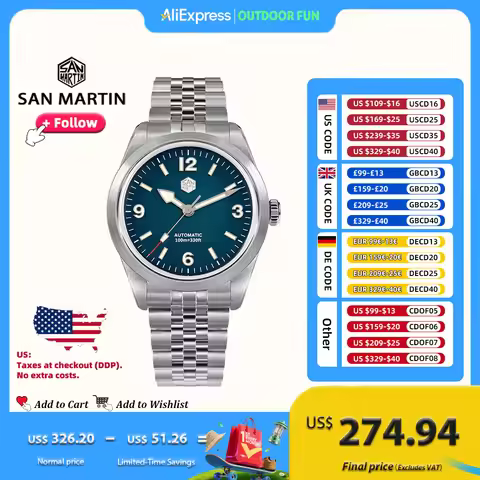 San Martin Men's Watch PT5000 38mm Explore Climbing Sport Couple Wristwatch Automatic Mechanical Lum