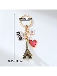 1pc Romantic Eiffel Tower Keychain, Camera & Heart Pendant Gift For Valentine's Day Car Accessories 