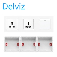 DELVIZ 1GANG/2WAY light switch + double 3-hole wall socket. 13A power switch socket. European(EU) so