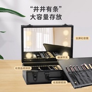 Capacity Makeup Portable Pattern Lamp Suitcase Makeup Case Artist Storage Belt Large Mirror Embroide