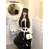 CHANGTONG | ชุดเสื้อไหล่เดียวและกางเกงขายาวขาบาน น่ารักสไตล์ OOTD