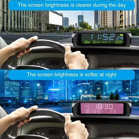Solar LCD Car Digital Clock With Date Week Time Inner Temperature Display Solar Charging Car Clock