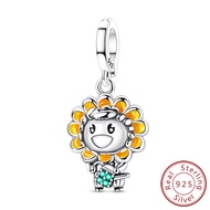 Original Charm Bead Pendent 925 Sterling Silver Doll Series Bear Fox Clown Sunflower Charm Fit Brace