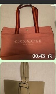 ［閒置100%正貨手袋］ Coach  tote bag  Coach 馬車帆布大托特 big tote, Coach 两個都可放A4 可上膊， 易襯輕身 常用袋 出trip用都好好,  另外大象灰意