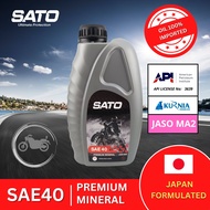 Sato 4T SAE40 1L Mineral Motorcycle Engine Oil Minyak Pelincir Motosikal Free Sticker 100% Original