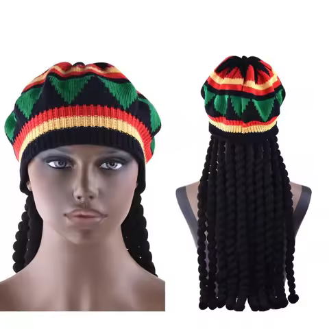 Men Women Braids Wig Cap Knitted Beanie Hat Jamaica Bob Marley Rasta Cap Dreadlocks Reggae Caribbean