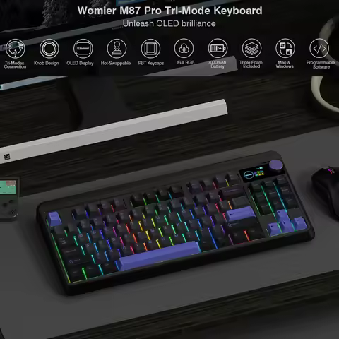 womier M87 Pro Hot Swap TKL RGB Mechanical Keyboard OLED Display Knob Gamer Keyboard 3-Modes Gasket 